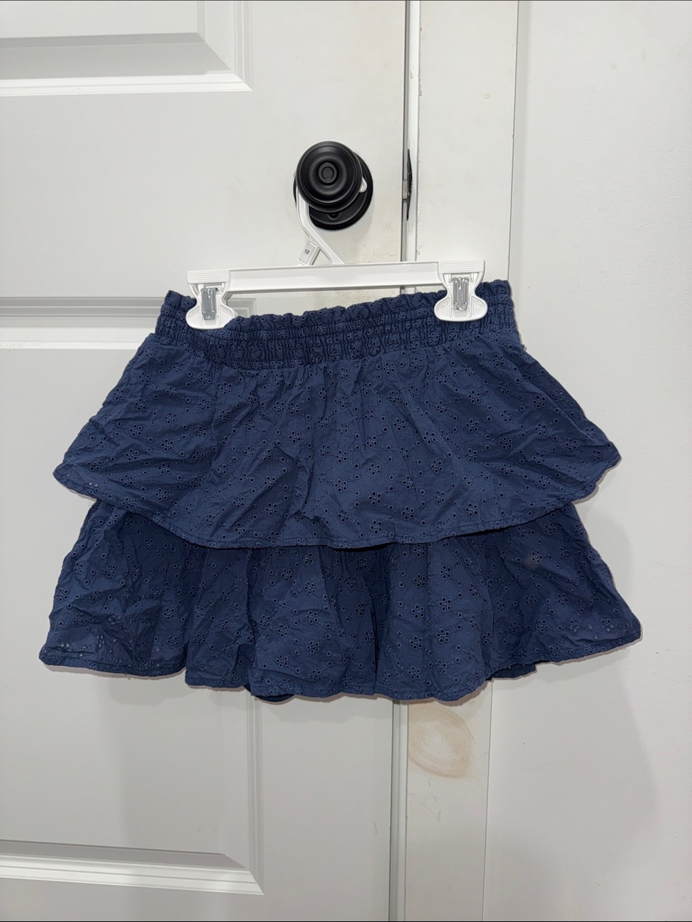 SO Navy Eyelet Tiered Skirt